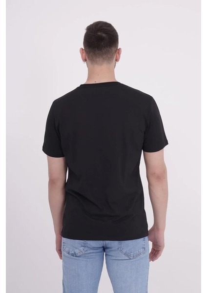 23SCTS228U Palmiye Nakışlı Bisiklet Yaka Siyah Tshirt fırsatları