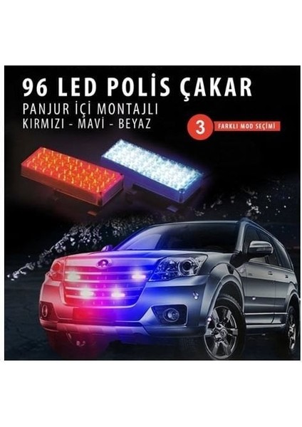 Çakar 96 Ledli Sefaf Cam Kırmızı-Mavi