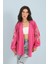 Kimono Reglan Kol Nakışlı Keten Fuşya 2