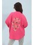 Kimono Reglan Kol Nakışlı Keten Fuşya 5
