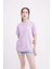23SCTS232U Pati Nakışlı Bisiklet Yaka Lila Tshirt 4