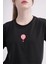 23SCTS240U Uçan Balon Nakışlı Bisiklet Yaka Siyah Tshirt 4
