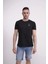 23SCTS223U Çapa Nakışlı Bisiklet Yaka Siyah Tshirt 1
