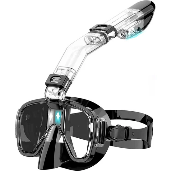 YeniTech Yenitech-Şnorkel,katlanabilir Profesyonel Dalış Maskesi,kuru Üst Sistem ve Kamera Tutuculu, Önleyici Profesyonel Siyah Yüzme Maskesi