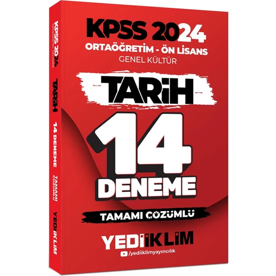 Yediiklim Yayınları 2024 KPSS Ortaöğretim Ön Lisans Genel Kültür Tarih 14 Deneme Tamamı Çözümlü