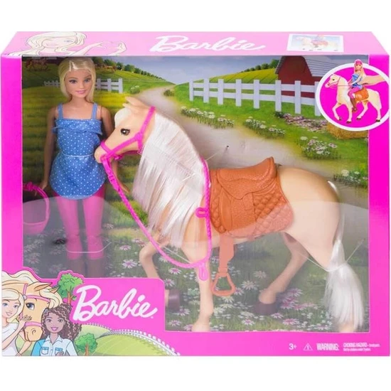 Barbie ve Güzel Atı Oyun Seti Sarışın Bebekli FXH