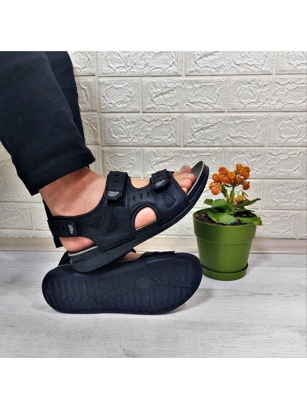 Eren Alc 5201-4201 Siyah Rahat Taban Ayarlanabilir Cırtlı Erkek Sandalet