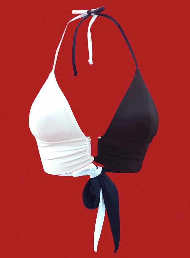 Transacoustic Siyah Beyaz Tulumlu U Aksesuar Detaylı Şık Bikini Üstü