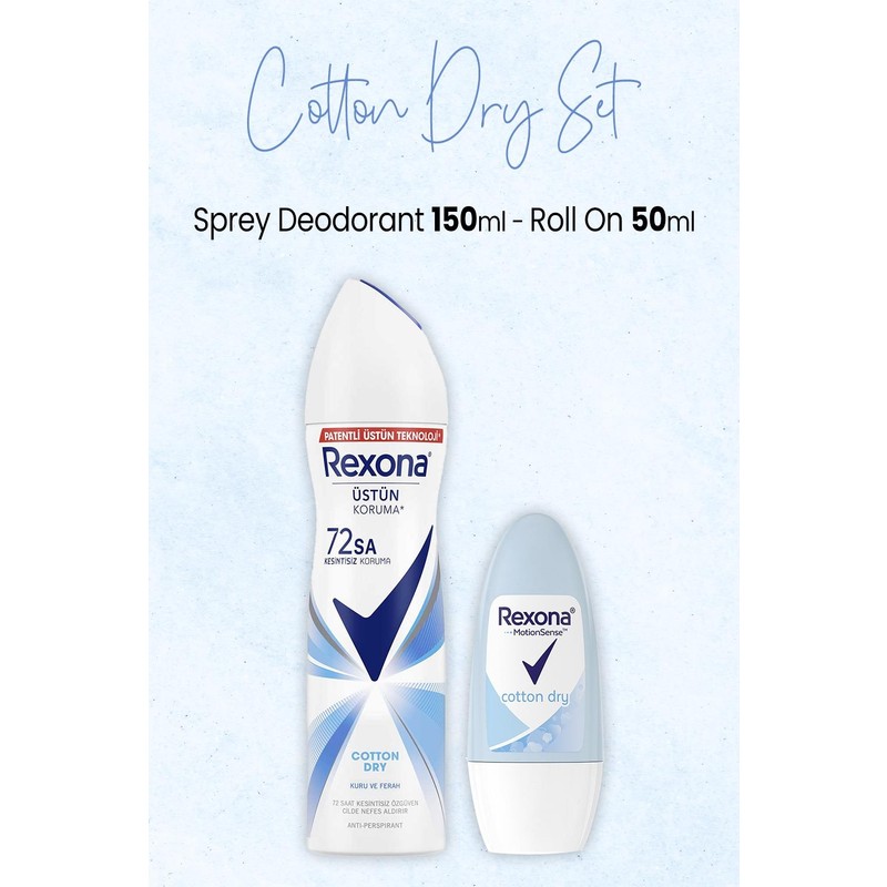 Rexona Cotton Dry Kadın Sprey Deodorant 150 ml ve Antiperspirant Roll On 50 ml