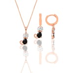 Söğütlü Silver Gümüş Rose Zirkon Taşlı Özel Tasarım Kedi Kolye ve Küpe Ikili Set