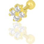 Söğütlü Silver Gümüş Altın Yaldızlı Zirkon Taşlı Dört Yapraklı Yonca Tragus Helix Piercing Küpe