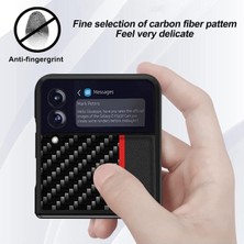 MTK Moveteck Samsung Galaxy Z Flip 4 Kılıf Karbon Fiber Aramid Kevlar Santa Barbara Polo Hazel Açılır Kapanır Standlı Kapak