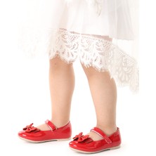 Kiko Kids Taşlı Cırtlı Kız Çocuk Fiyonklu Babet Ayakkabı Ege 204 Rugan Kırmızı