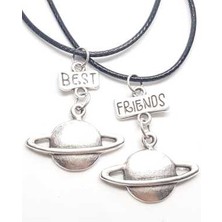 Tuna Takı & Aksesuar Antik Gümüş Kaplama Satürn Gezegeni Best Friends Bff Arkadaşlık Kolyesi Çocuk Kolye