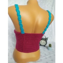 Mam Shop Crop Top Büstiyer Vişne -Mavi Renk Handmade