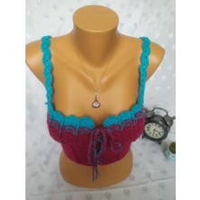 Mam Shop Crop Top Büstiyer Vişne -Mavi Renk Handmade