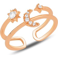 Söğütlü Silver Gümüş Rose Zirkon Taşlı Ay ve Güneş Modeli Ayarlamalı Yüzük