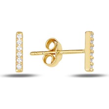 Söğütlü Silver Gümüş Altın Yaldızlı Zirkon Taşlı Çizgi Modeli Küpe
