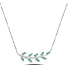 Söğütlü Silver Gümüş Rodyumlu Yeşil Taşlı Yaprak Kolye