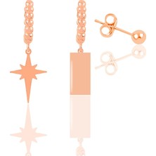 Söğütlü Silver Gümüş Rose Kutup Yıldızı Kombin Küpe