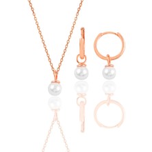 Söğütlü Silver Gümüş Rose Incili Kolye ve Halka Küpe  Ikili Set