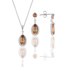 Söğütlü Silver Gümüş Rodyumlu Zultanit Taşlı Damla Modeli Kolye ve Küpe Ikili Set