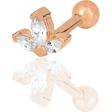 Söğütlü Silver Gümüş Rose Zirkon Üç Taşlı Tragus Helix Piercing Küpe