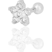 Söğütlü Silver Gümüş Rodyumlu Zirkon Taşlı Papatya Modeli Tragus Helix Piercing Küpe