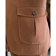 Terzi Adem Italyan Stil Slim Fit Yün Karışımlı Likralı Safari Ceket Pantolon Takım Elbise Camel T9581