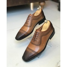 Terzi Adem Italyan Stil Iç Dış Naturel Deri Lazer Kesim Erkek Ayakkabı Taba T9650