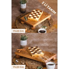 Just Wood Justwood 2 Li Risus Top Ayaklı 17x25 Ve 17x30 Cm Ahşap Dikdörtgen Pasta Sunum Servis Tabağı Seti