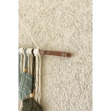 Floral Macrame Design  Mavi Yeşil Boncuklu Makrome Yaprak Duvar Süsü