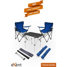 Exent 2 Adet Rejisör + 50X70 Kamp Masası Set-Lacivert**kamp, Piknik Masa Sandalye Seti 2+1**