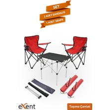 Exent 2 Adet Rejisör + 50X70 Kamp Masası Set-Kırmızı**kamp, Piknik Masa Sandalye Seti 2+1**