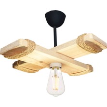 Barış Dizayn  Ahşap Çapraz Tavan Lambası Avize Armatür El Yapımı Retro Tasarım - Ampulsüz (30CM)