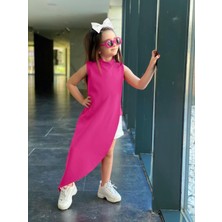 Modavals Kız Çocuk Fuşya Hürrem Kumaş Asimetrik Tunik Alt Üst Takım 847126935