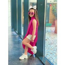 Modavals Kız Çocuk Fuşya Hürrem Kumaş Asimetrik Tunik Alt Üst Takım 847126935