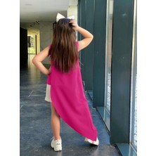 Modavals Kız Çocuk Fuşya Hürrem Kumaş Asimetrik Tunik Alt Üst Takım 847126935