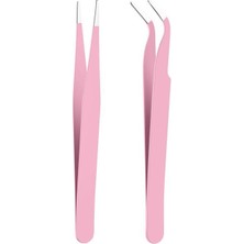 Profisher Ikili Cımbız Seti Paslanmaz Çelik Pembe Renk Düz ve Kavisli Model
