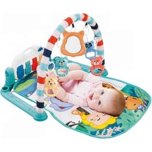 Baby Londy Sevimli Hayvanlar Sesli Işıklı Aynalı Piyanolu Oyun Halısı Mavi-Pembe