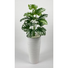Biçiçek Yapay Çiçek Salon Bitkisi Monstera Deve Tabanı Beyaz Renk Kumsal Saksıda