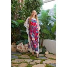 Marina Boutique Pembe Krep Kumaş Desenli Abaya