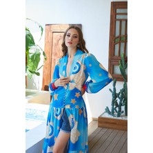 Nazar Boncuğu Nazar Boncuğu Detaylı Düğmeli Kalın Şifon Kimono