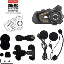 Knmaster KN6100 Motosiklet Kask Interkom Bluetooth Intercom Kulaklık Seti Karbon Gold