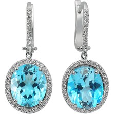 Sirius Pırlanta Pırlanta ve Oval Mavi Topaz Taşlı Küpe 0417E0019