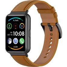 Daart Huawei Watch Fit 2 Deri Akıllı Saat Kayışı Ayarlanabilir Bilek Bandı - Açık Kahverengi (Yurt Dışından)