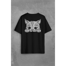 Kendim Seçtim Sevimli Kedi Minik Patili Bıyıklı Cat Minnoş Sırt Ön Baskılı Oversize Tişört  T-Shirt