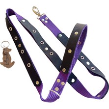 Balkonda Köpek gezdirme tasması kolon hakiki deri mor siyah metal zımbalı gezdirme kayışı:120cm genişlik:2,5cm dog leash B5-6