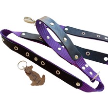 Balkonda Köpek gezdirme tasması kolon hakiki deri mor siyah metal zımbalı gezdirme kayışı:120cm genişlik:2,5cm dog leash B5-6