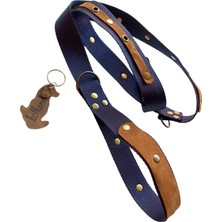 Balkonda Köpek gezdirme tasması kolon nubuk deri lacivert taba rengi zımbalı uzunluk:120cm genişlik:3cm dog leash B5-5